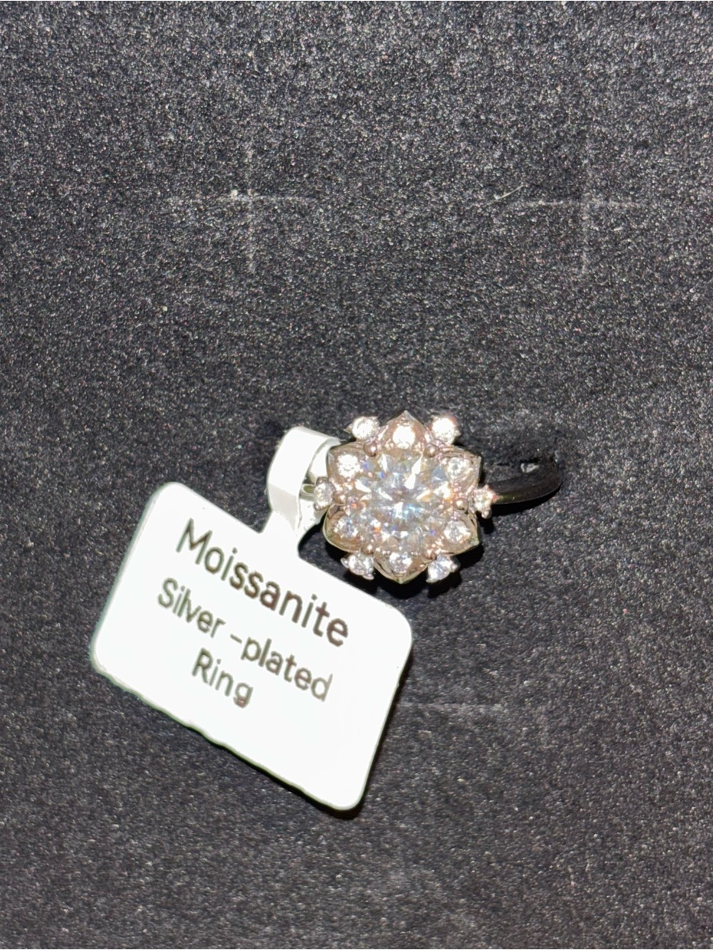 Moissanite Silver-Plated Floral Halo Ring - White